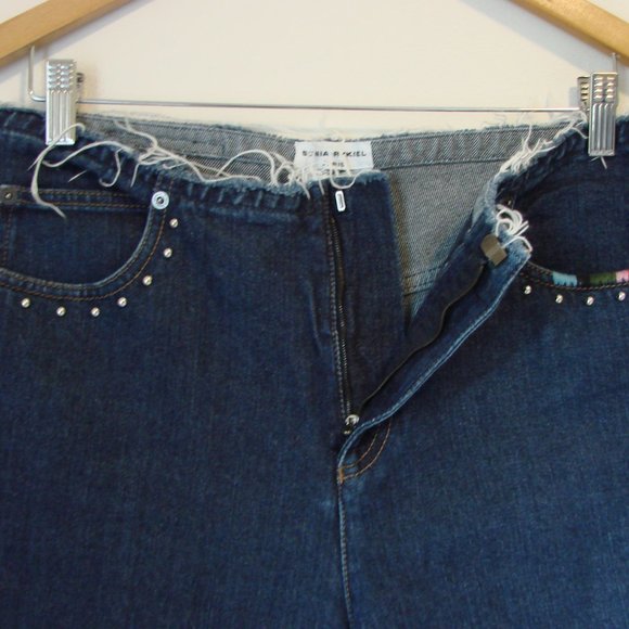 Sonia Rykiel Paris Ankle Crop Jeans Wide Leg High Rise Silver Studs EUR 40 or 31 - Picture 7 of 16